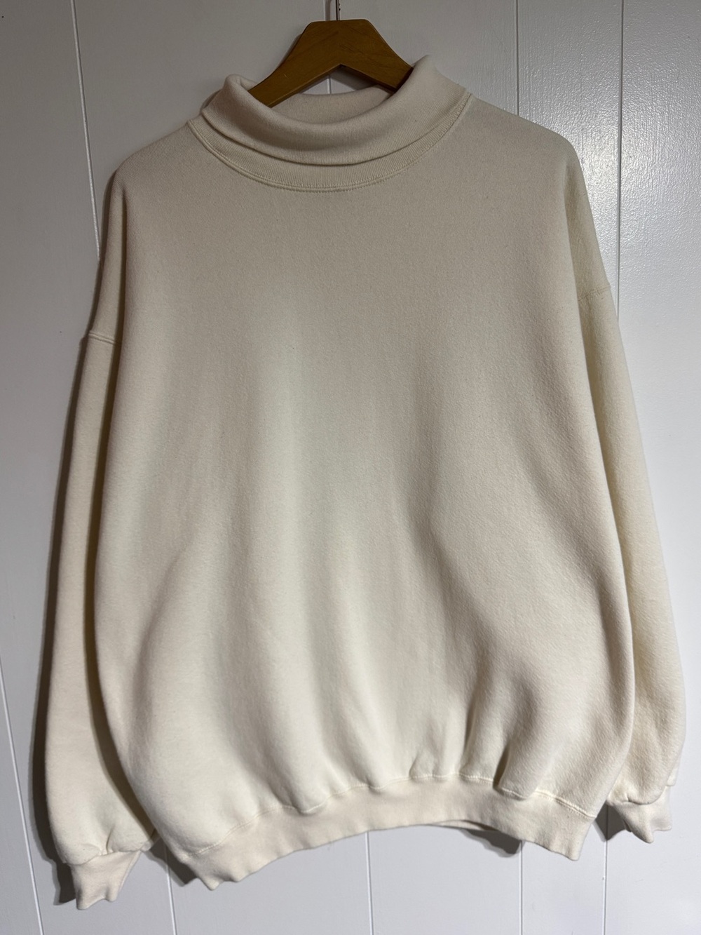Vintage Cream Sweatshirt Turtle Neck Mock Neck Pluma Made in USA Preppy Simple